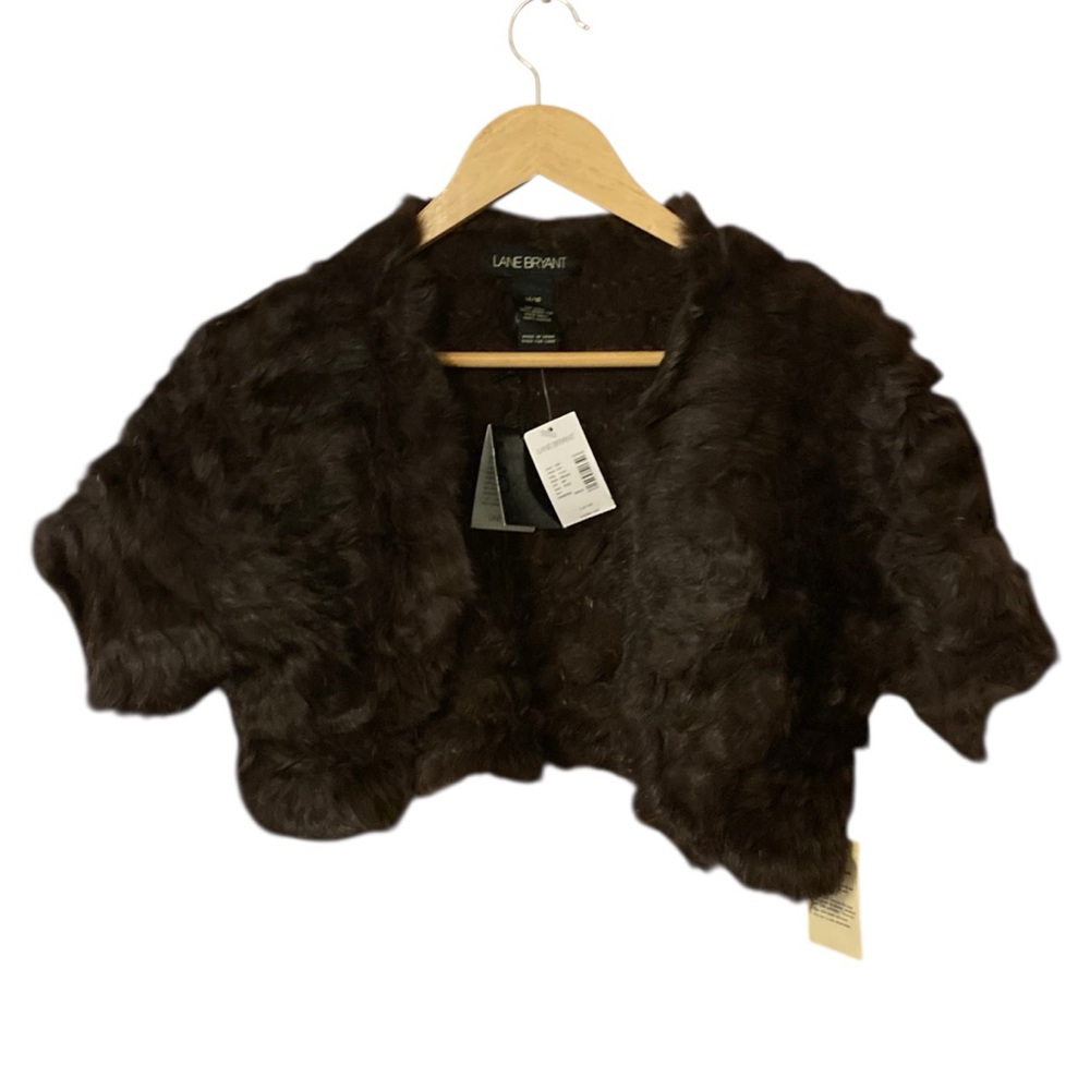 Lane Bryant 14/16 Dark Brown Rabbit Fur Shrug bolero jacket NWT soft animal